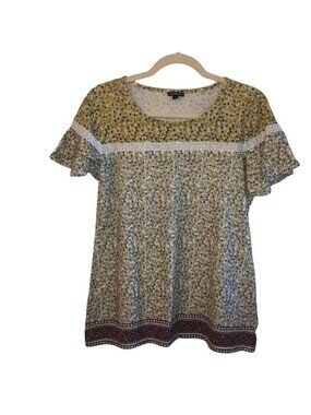 Floral Patterned Hannah Womens Blouse With Lace Detail & Ruffled Sleeves Size S